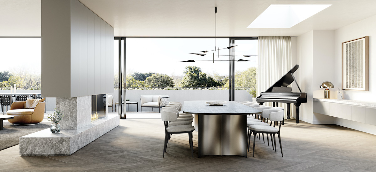 the park residences melbourne victoria apartments and developments residential lounge living fireplace balcony terrace indoor outdoor