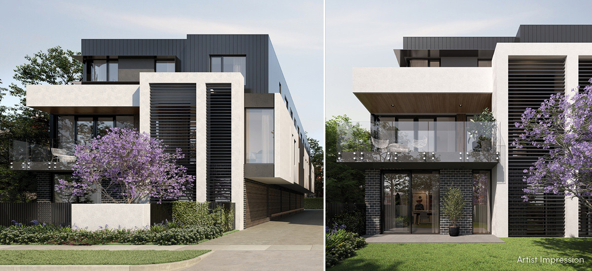 cascade townhomes residences apartments and developments box hill facade green garden