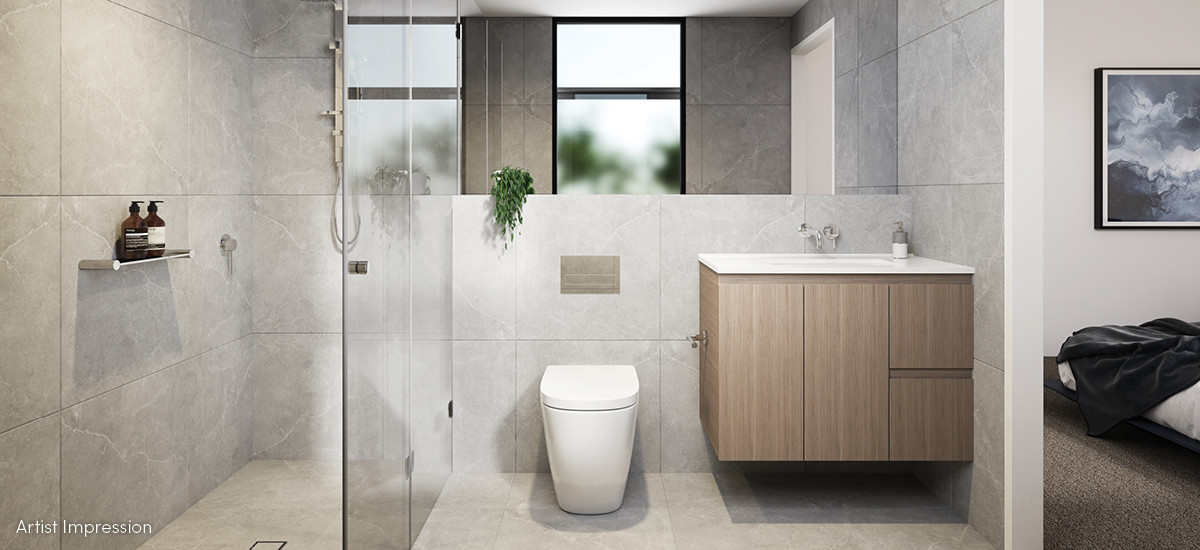 cascade townhomes residences apartments and developments box hill master ensuite bathroom shower vanity marble tiles