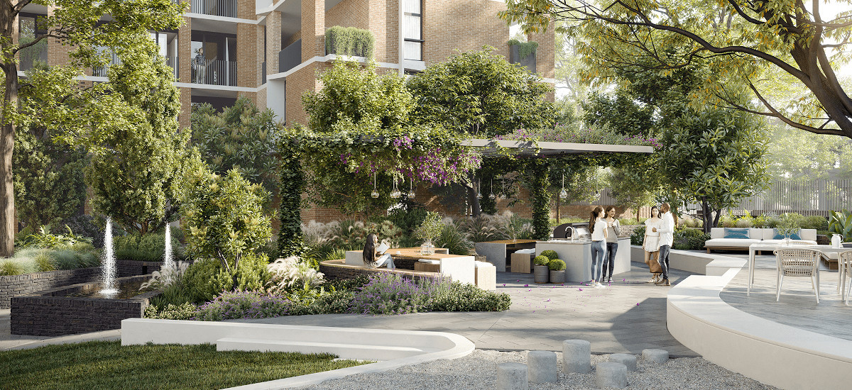 grand reve castle hill nsw sydney residential apartments and developments luxury affordable terrace communal outdoor indoor balcony garden water feature landscaping